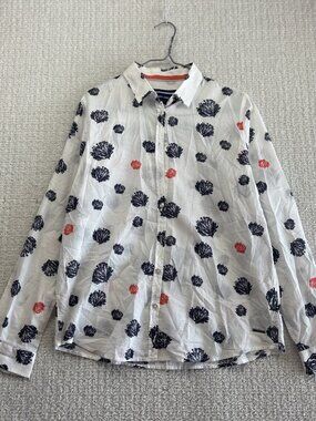 Saint James France Light Button Up Shirt Sz 40 FR White Blouse Coastal AOP Rea